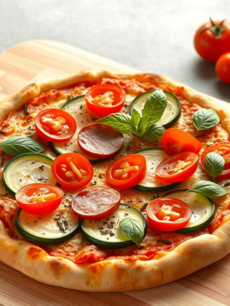 Summer Pizza with Salami, Zucchini, and Tomatoes