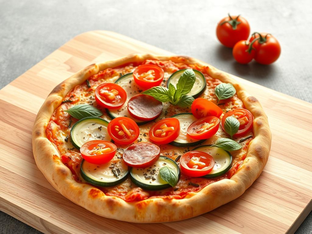 Summer Pizza with Salami, Zucchini, and Tomatoes